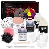 CHASPA Halloween Liquid Latex Special Effects SFX Makeup Kit - Scar Wax + 2 Btl Liquid Latex + 2 Btl Fake Blood + Spatula Tool + 2Pcs Stipple Sponge + 4Pcs Makeup Sponges + Cotton Swabs