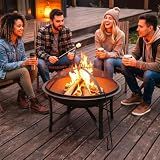 Fire Beauty 22" Outdoor Wood Burning Fire Pit with Spark Screen, Black