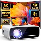 TMY Projector with WiFi and Bluetooth, Native 1080P Mini Projector, Portable Projector wirh 50% Zoom, Compatible with TV Stick/Phone/PC/DVD/HDMI/USB/TF, Movie Projector for Home Bedroom