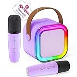 IROO Mini Karaoke Machine for Kids, 2025 TOP Toys Birthday Gifts Ideas for Girls Ages 4, 5, 6, 7, 8, 9, 10, 12+ Years Old, Portable MP3 Player with 2 Wireless Mics for Party