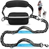Uppetly Hands Free Dog Running Leash with Zipper Pouch, Dual Handle, Elastic Bungees Retractable Rope for Medium and Large Dogs, Waist Bag Pack Carry Phones for Walking Hiking Biking (Large, 25-120lb)