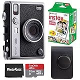 Fujifilm Instax Mini EVO Hybrid Black Instant Camera | Instax Mini Twin Pack Instant Film | 32GB microSD Card with Adapter | Black Camera Case