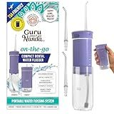 GuruNanda Mini Travel Water Flosser – Cordless Oral Irrigator with Collapsible 180ml Tank, 4 Modes, Smart Timer, IPX7 Waterproof, TSA-Friendly, Portable Flosser for Braces & Sensitive Gums, Lavender