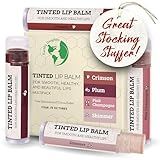 Earth's Daughter Tinted Lip Balm 4 Pack Stocking Stuffers of Assorted Colors - Beeswax, Coconut Oil, Cocoa Butter, Vitamin E - Moisturize and Beautify - Paraben Free