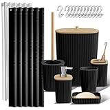 Clara Clark Bathroom Accessories Set - Bathroom Set, Bathroom Accessory Set, Shower Curtain Set, Toilet Brush, Trash Can & Soap Dispenser - Black - 20PC