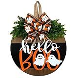 Halloween Ghost Wreath, Wooden Halloween Ghost Door Sign Wreath Decorations for Front Door Hanger