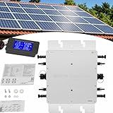 1200W Grid Tie Micro Inverter, 110V Solar Panel Smart Inverter, 32-bit DSP SPWM Control Six Protection Single-Phase Self-Cooling Micro Inverters w/Two Gaskets, LCD Display