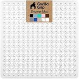 GORILLA GRIP Patented Square Shower Stall Mat, Small Bathtub Floor Mats for Stand Up Showers with Suction Cups and Drainage Holes, Machine Wash, Soft on Feet, Bathroom Accessories 21x21 Inch, Clear