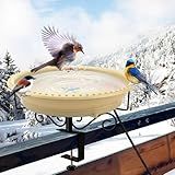 Lovppy Heated Bird Baths for Outdoors for Winter, 100W Heated Birdbath Water Heater with Thermostatically Controlled, Heated Bird Bath for Deck Railing Outside Garden Patio Yard (Khaki)