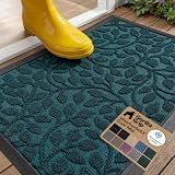 GORILLA GRIP 100% Waterproof All-Season WeatherMAX Doormat, US Designed Natural Rubber, Stain and Fade Resistant, Low Profile Indoor Outdoor Door Mats, Easy Clean Patio Mat, 29x17, Moss Vine Leaves