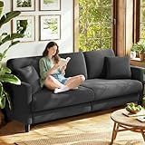 Welzona 83" Couches for Living Room, Comfy Sofas for Living Room, Teddy Sofa Couch, Tool-Free Setup Loveseat Sofa, All-Wood Love Seat Couches, Small Couch 2 Pillows Included, Grey
