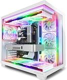 MUSETEX Y6 PC Case, Pre-Installed 7 Infinity Mirror PWM ARGB Fans, ATX Mid Tower Computer Case, Gaming PC Case with Type-C, 270° Full View Tempered Glass, White