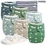 wegreeco Cloth Diapers 6 Pack with 6 Inserts & 1 Wet Bag, Washable Cloth Diapers for Babies, One Size Adjustable Reusable (Green)