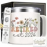 Lifecapido Retirement Gift for Woman, Retirement Gifts for Women 2026, 14oz Insulated Coffee Mug with Bookmark, Retired Birthday Gifts for Women Mom Grandma Teacher Nurse Coworkers