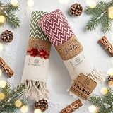 Madamelique Christmas Hand Towels Set of 2-18 x 40 Inches - Decorative Bathroom Peshtemal Towel for Hand, Face, Hair, Yoga, Tea, Dishcloth, Kitchen and Bath - 100% Pure Cotton (Christmas)