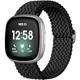 Maledan Sport Elastic Band Compatible for Fitbit Sense/Versa 3/Fitbit Versa 4/Sense 2 Bands Men Women, Breathable Nylon Stretchy Solo Loop Replacement Bands for Versa 3/ Versa 4, Black