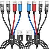 Dual Type-C 4 in 1 Multi Charging Cable for Multiple Devices with 2 USB-C/IP/Micro Port, USB Cable iPhone Charger Cord, Travel Car Charger Cord for iPhone17-8, Galaxy 25 Android iPad, More, 2Pack 5FT