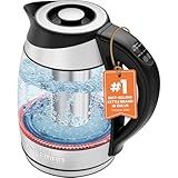 Chefman Electric Kettle with Temperature Control, 5 Presets LED Indicator Lights, Removable Tea Infuser, Glass Tea Kettle & Hot Water Boiler, 360° Swivel Base, BPA Free, Stainless Steel, 1.8 Liters