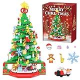 Flyart Christmas Tree Building Blocks, Toy Building Sets with LED Light, Christmas Tree Building Bricks with Christmas Train, Stocking, Snowflake, Xmas Gifts for Kids Adults Teens