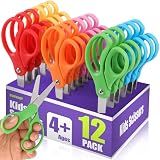 BURVAGY 12 Pack 5" Kids Scissors Safety Children Small Scissors for School