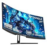SANSUI 34-Inch Curved Gaming Monitor UWQHD 3440 x 1440 Up to 165Hz Curved 1500R - PIP/PBP, 1ms(MPRT), HDR, 300nits, sRGB 125%, DCI-P3 95%,FreeSync,HDMIx2,DP1.4 x2 (DP Cable Included)