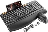 Wireless Keyboard and Mouse Combo, Ergonomic Wave Keys, Cushioned Plam Rest, Rechargeable, Phone Holder, Natural Typing, 2.4G Lag-Free, Full Size Keyboards Cordless Set for Windows/Mac -SABLUTE