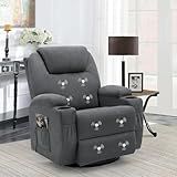 Flamaker Rocking Chair Recliner Chair with Massage Swivel Ergonomic Lounge Chair Classic Single Sofa with 2 Cup Holders Side Pockets Living Room Chair Home Theater Seat (Gray)