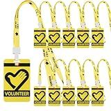 10 Sets Volunteer Lanyards with Badges PVC Plastic Card Pass Volunteer Name Tags for Events, School, Church, Fundraising, Activity, Music Party(Yellow)