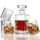 ELIDOMC 5PC Italian Crafted Crystal Whiskey Decanter & Whiskey Glasses Set, Crystal Decanter Set With 4 Whiskey Glasses, Whiskey Decanter Sets for Men.
