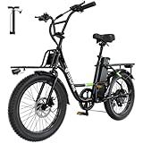 isinwheel U7 E Bike for Adults Electric Bike with Dual Cargo Rack, 48V 1000W Peak Ebikes for Adults, 7 Speed Gear, 20mph Step Thru Cruiser Electric Bicycles, 20" × 3“ Fat Tire Ebike