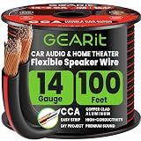 GEARit Speaker Wire 14 Gauge 100 ft,Flexible Speaker Cable with Foot Markers & Polarity Markings,14 Gauge Wire for Car Audio & Home Theater Speakers,Audio Cable for DIY Installations,CCA(Black)