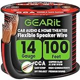 GEARit Speaker Wire 14 Gauge 100 ft,Flexible Speaker Cable with Foot Markers & Polarity Markings,14 Gauge Wire for Car Audio & Home Theater Speakers,Audio Cable for DIY Installations,CCA(Black)