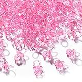 XINHUIDALSQ 150 Mini Acrylic Pacifiers for Baby Shower Game, 0.86 Inch Bulk Chupones para Gender Reveal Party Favors Table Decoration (Pink)