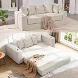 76" Convertible Sofa Bed, Corduroy Boneless Couch with Cup Holders & Pocket