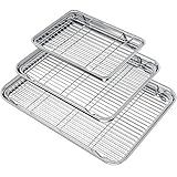 Wildone Baking Sheet with Rack Set (3 Pans + 3 Racks), Stainless Steel Baking Pan Cookie Sheet with Cooling Rack, Non Toxic & Heavy Duty & Easy Clean