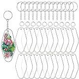EFFIET 90pcs Acrylic Blanks Key Tags Kit, Including 30 pcs Motel Hotel Shape Retro Acrylic Board, 30 Keychain Rings and 30pcs Jump Rings for Cricut Crafting Vinyl Ornament Blanks DIY Keychain Making