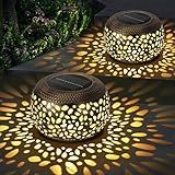 Solar Lanterns Waterproof Outdoor Decor: 2 Pack Hollow Out Retro Metal Solar Lights - Unique Gardening Gifts for Women Mom - Outside Garden Yard Patio Porch Tabletop Decorations 2 Lighting Colors