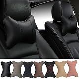 yuhuru 2 Packs Car Neck Pillows, Dual-Side PU Leather Car Headrest with Fiber Filling, Universal Soft Neck Support Pillow for Car, Home & Office (Black)