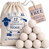 Handy Laundry Wool Dryer Balls 12-Pack, Reusable Natural Fabric Softener
