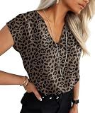 Lepunuo Womens V Neck Blouses Cap Sleeve Shirts Loose Work Solid Top