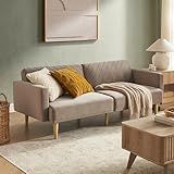 mopio 76.8" Futon Sofa Bed, Small Couch, Sleeper, Loveseat, Mid Century Modern Futon Couch, Sofa Cama, Couches for Living Room (Mocha Brown Premium Velvet)