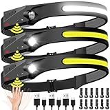 Headlamp Rechargeable 3PCS, 230° Wide Beam Head Lamp LED with Motion Sensor for Adults - Camping Accessories Gear, Waterproof Head Light Flashlight for Hiking, Running, Repairing, Fishing, Cycling