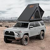 Sanhima Rooftop Tent Hard Shell - Hotham Lite Overland Aluminium Roof Top Tent 4.56" Slimline, w/Tri-Color LED Strip Light & 1.97” Thick Mattress, for Car SUV Truck Camping, 2-3 People