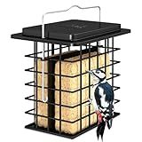 iBorn Double Suet Feeder for Outside Hanging,Weatherproof Suet Feeders,Suet Holder with Taller Grid for Woodpecker, Suet Cage Bird Feeders for Outdoors,Easy to Clean & Refill,All Metal,Black