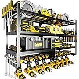 POKIPO Large Power Tool Organizer Wall Mount,4 Layers Heavy Duty Metal Loads 400lbs,Power Tool Shelf Battery Storage with 8 Cordless Drill Holder,Utility Racks for Garage Workshop