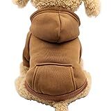 Jecikelon Winter Dog Hoodie Sweatshirts with Pockets Warm Dog Clothes for Small Dogs Chihuahua Coat Clothing Puppy Cat Custume (Coffee, Small)
