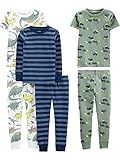 Simple Joys by Carter's Boys' 6-Piece Snug Fit Cotton Pajama Set, Blue/Green/Dinosaur, 7