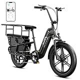 TST White Electric Bike for Adults 1500W Peak Motor Cargo E-Bike 60Miles 28MPH 20" Fat Tire Ebikes 48V 15Ah Removable Battery Electric Bicycle Rear Rack with Basket for Commuting and Carrying Goods