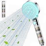 Gritin Shower Head, High Pressure Shower Heads Upgraded Filter for Hard Water - 5 Spray Modes Powerful Handheld Showerhead with Pause Switch, Water Saving Bathing for Residual Chlorine Remove-Blue