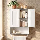 VASAGLE Wall Mounted Cabinet, Bathroom Storage, 2 Doors, Adjustable Shelves